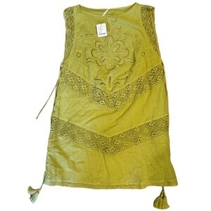Free People Embroidered Cutwork Top Green Size M NWT $168 Boho